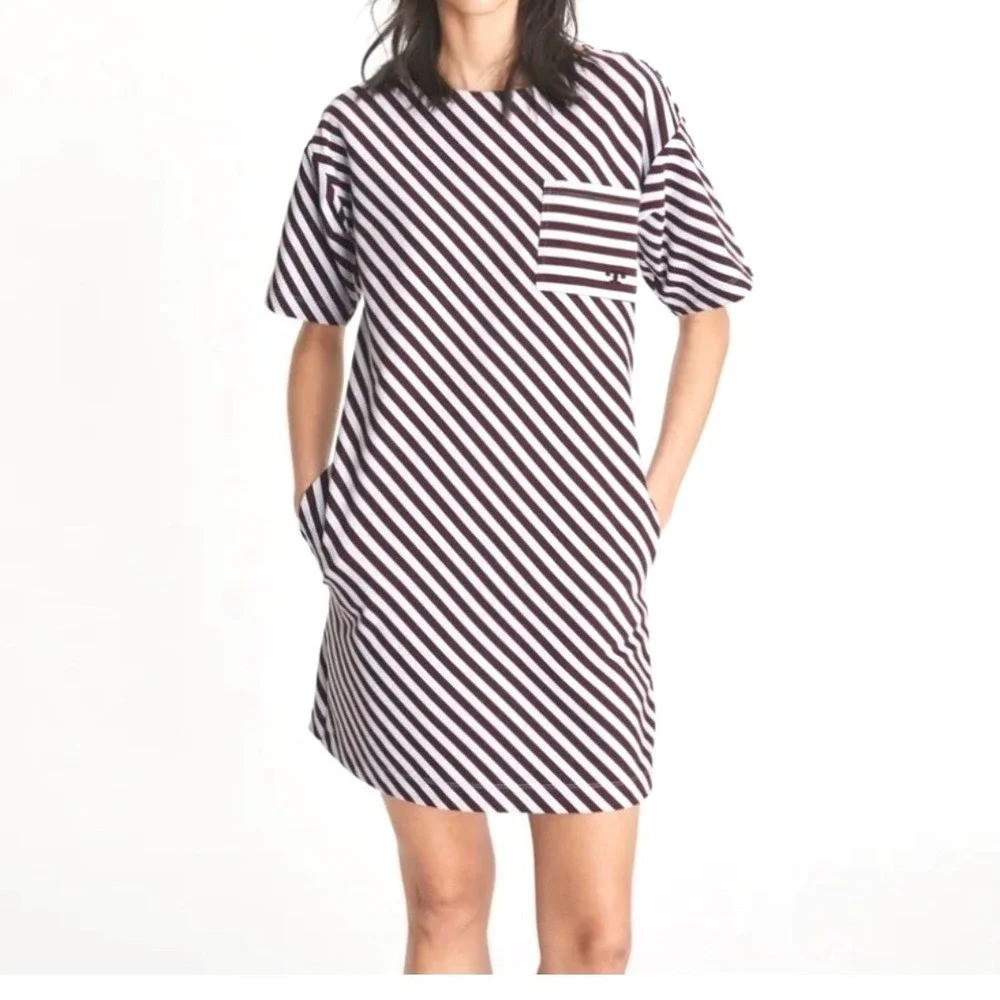 Tory Burch Striped Cotton T-Shirt Dress Short Sleeve Mini Womens L Navy White